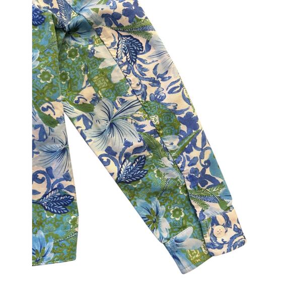 Appleseed's Jacket Blue White Green Resort Wear Floral Button Up Womens 14 - Picture 5 of 10
